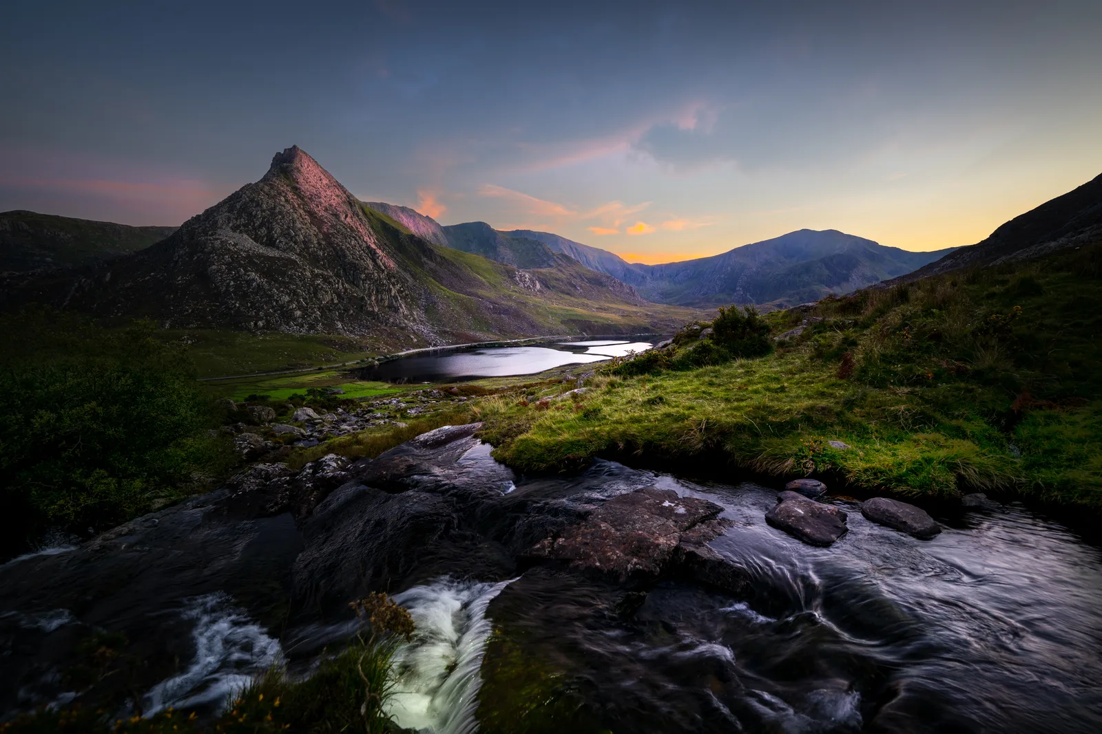 Mount Tryfan and Lake Ogwen at sunset