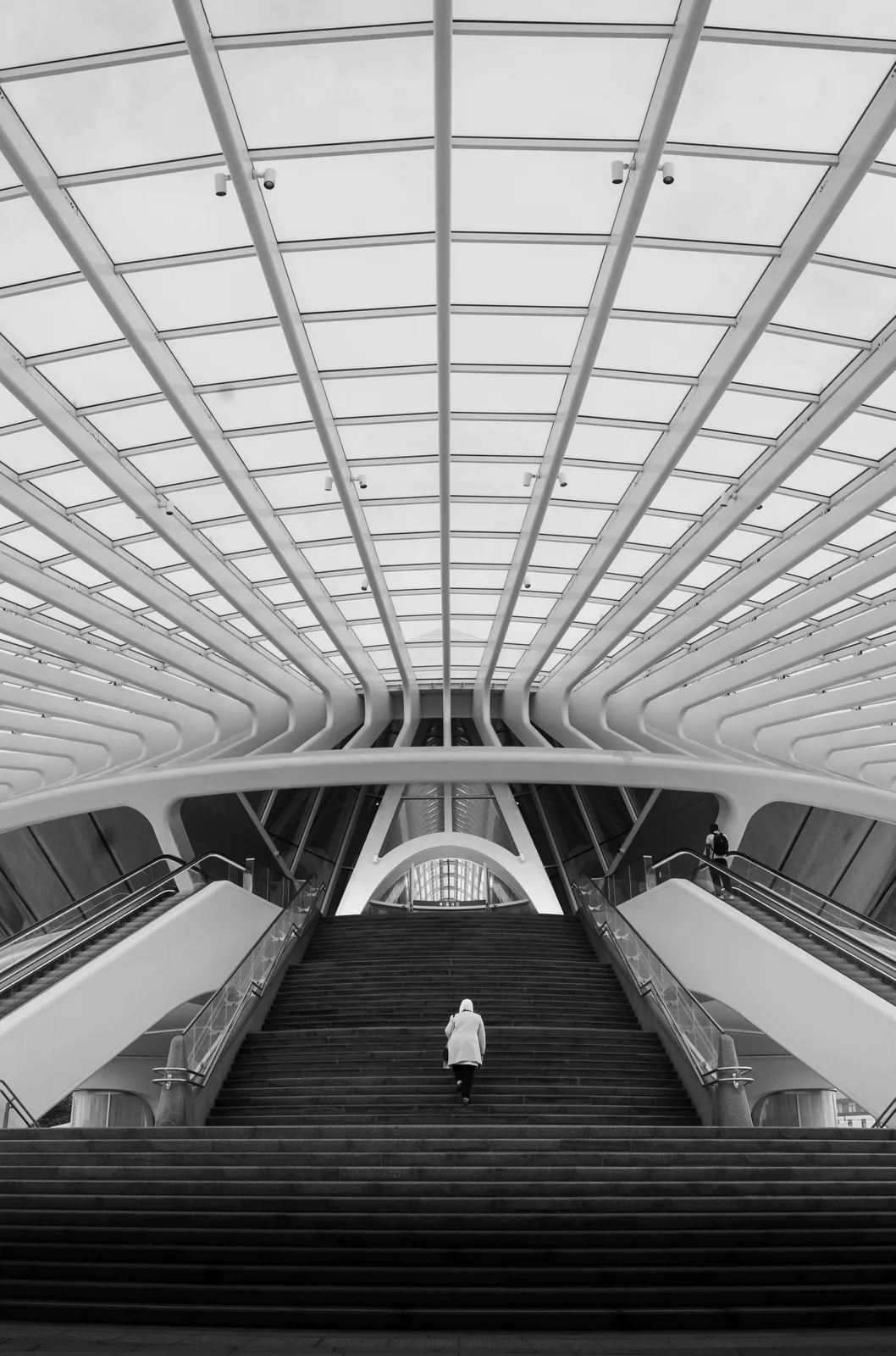 A lone woman on the stairs