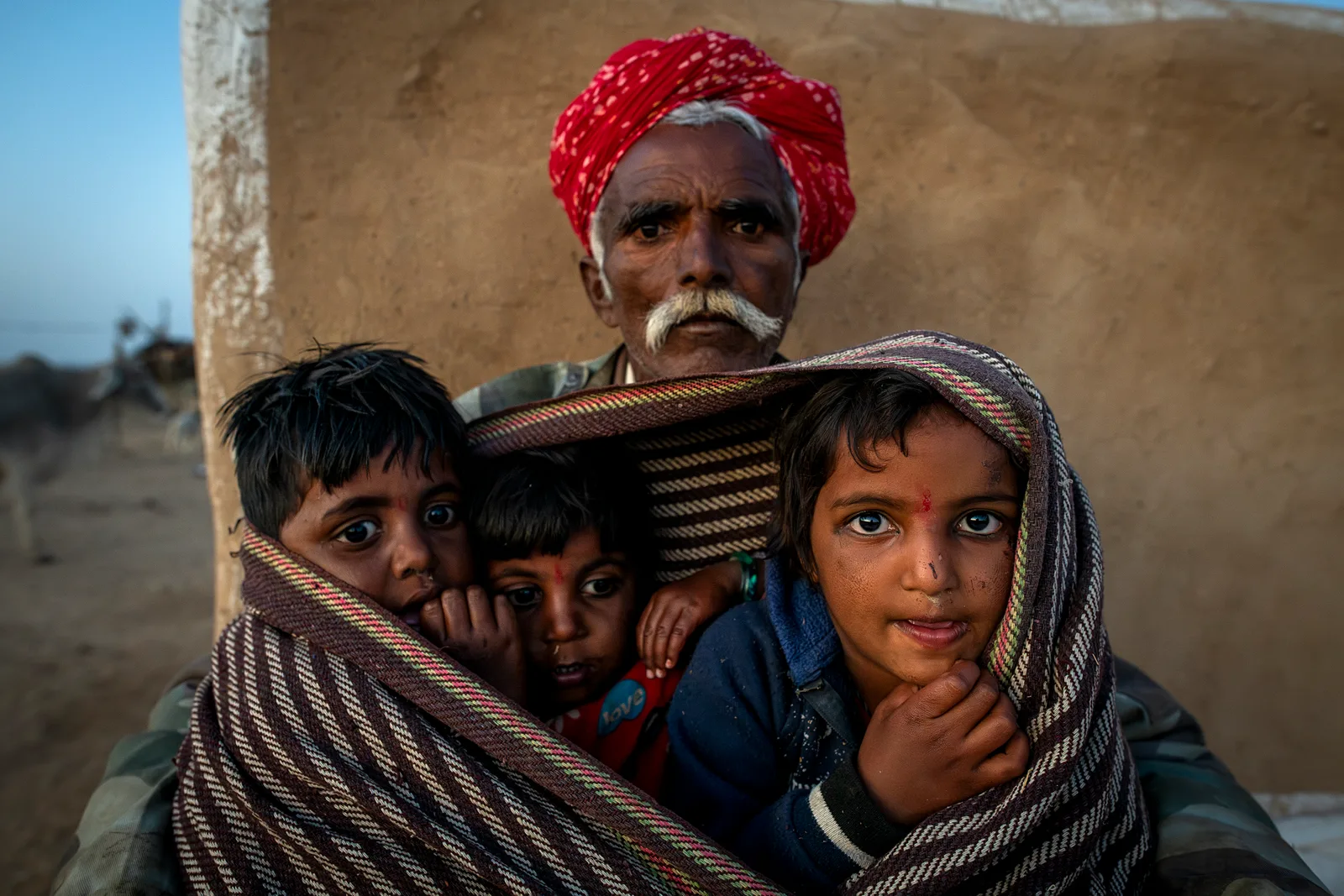 Bauernfamilie in der Thar-Wüste, Damodra, Jaisalmer, Rajasthan, Indien