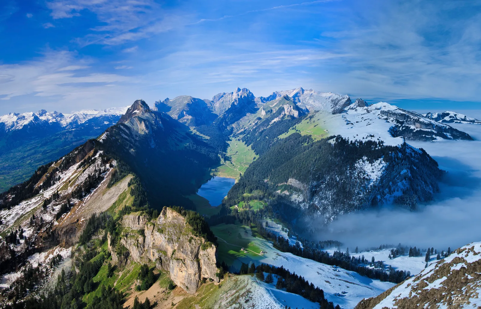 Seasonscape: Alpstein from Hoher Kasten, spring, summer, winter, 2024-04-29 to 2025-02-17