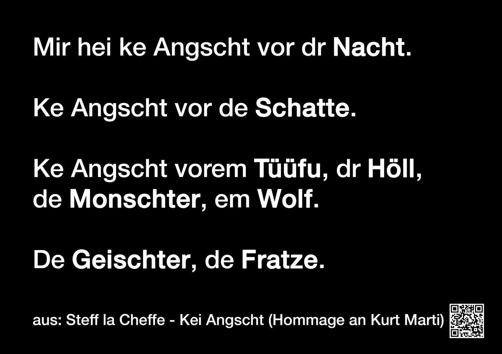 Steff la Cheffe - Kei Angscht (Hommage an Kurt Marti) I/II